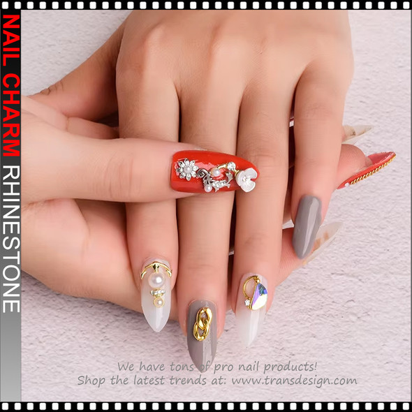 NAIL CHARM RHINESTONE With Gold Frames – Heart & Rectangle 12/Case