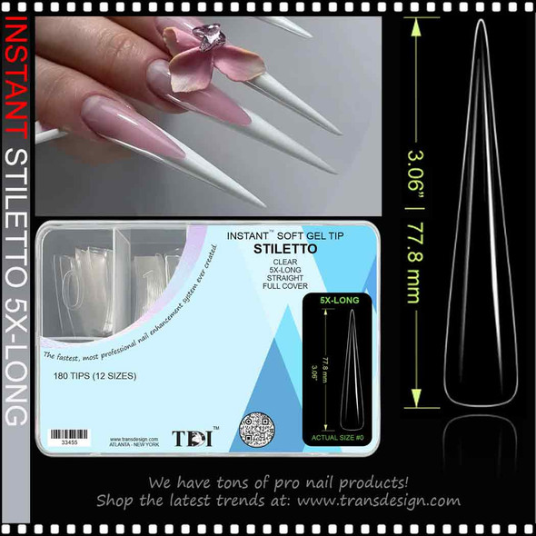 INSTANT STILETTO 5X-LONG, Clear, Straight, Full Cover 180/Box INSTANT STILETTO 5X-LONG, Clear, Straight, Full Cover 180/Box