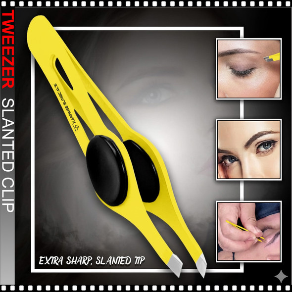 TWEEZER Eyebrow Stainless Steel Slanted Tip Yellow TWEEZER Eyebrow Stainless Steel Slanted Tip Yellow