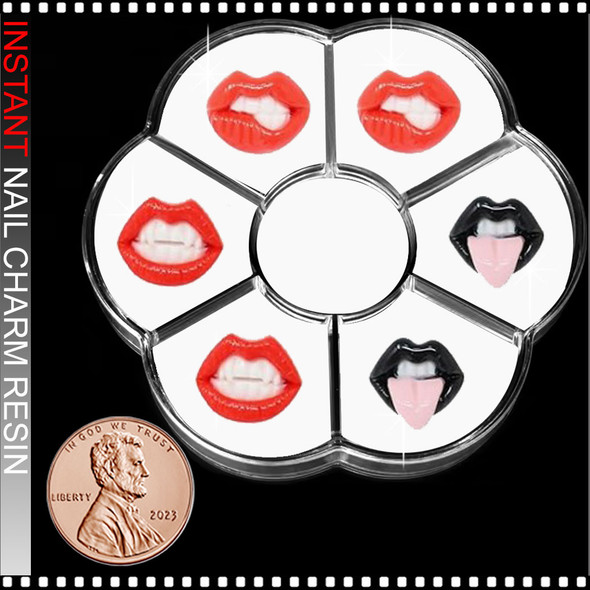 NAIL CHARM RESIN Sexy Red Lip & Vampire Mouth Lip 6/Case NAIL CHARM RESIN Sexy Red Lip & Vampire Mouth Lip 6/Case