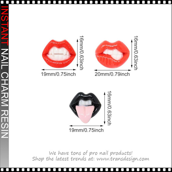 NAIL CHARM RESIN Sexy Red Lip & Vampire Mouth Lip 6/Case