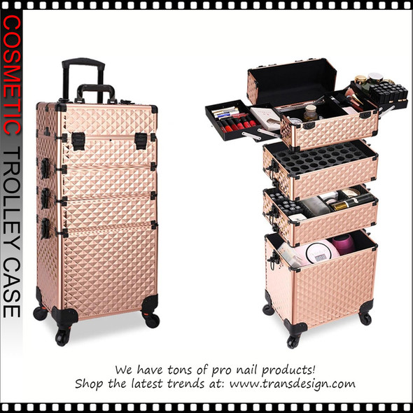 COSMETIC CASE Rolling, 4 Tray, 3 in 1 Large, Aluminum Rose Golden COSMETIC CASE Rolling, 4 Tray, 3 in 1 Large, Aluminum Rose Golden