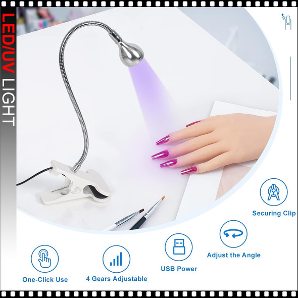 LED/UV Light with Gooseneck Clamp 3 Watts, Silver