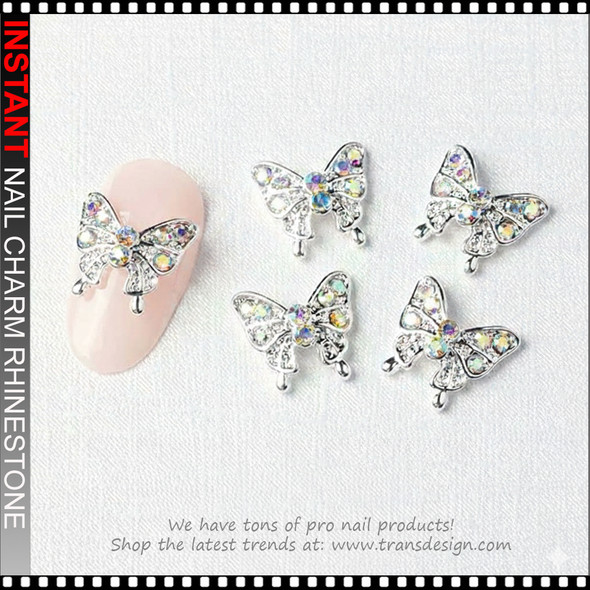 NAIL CHARM RHINESTONE Butterfly AB, Gold & Silver 6/Case