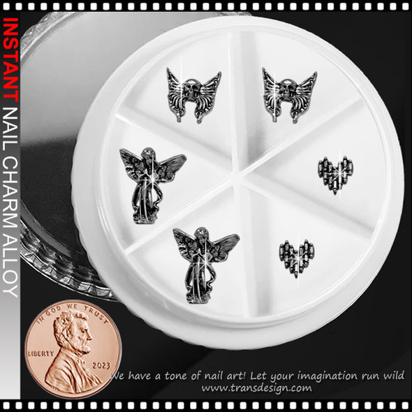 NAIL CHARM ALLOY Winged Skull, Angel, Chain Heart 6/Case  NAIL CHARM ALLOY Winged Skull, Angel, Chain Heart 6/Case