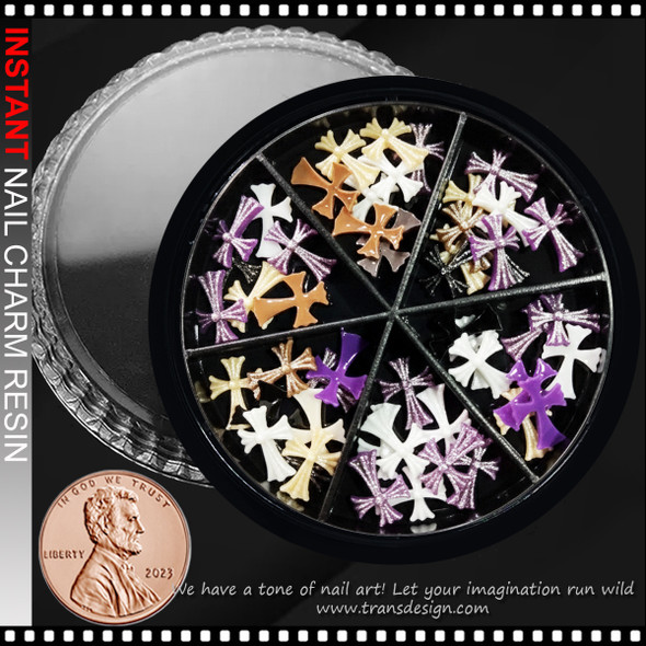 NAIL CHARM RESIN Colorful Fine Glitter Cross 50/Case  NAIL CHARM RESIN Colorful Fine Glitter Cross 50/Case