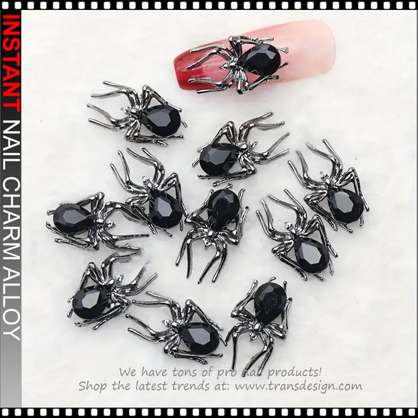 NAIL CHARM ALLOY Black 3D Spider 6/Case 