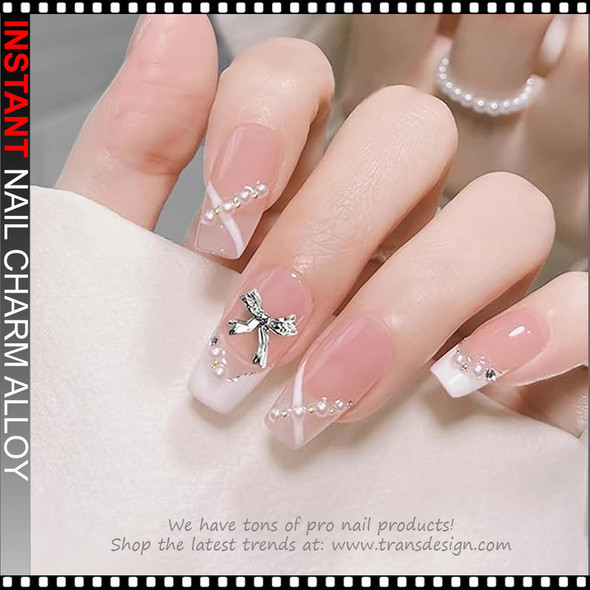 NAIL CHARM ALLOY 3D Bow Silver 12/Case