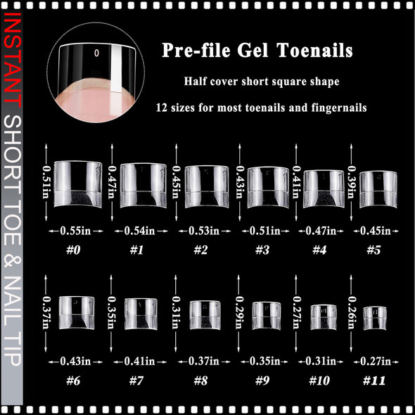 INSTANT TOE & NAIL TIP Short Square, Half Cover, Clear, 240/Case