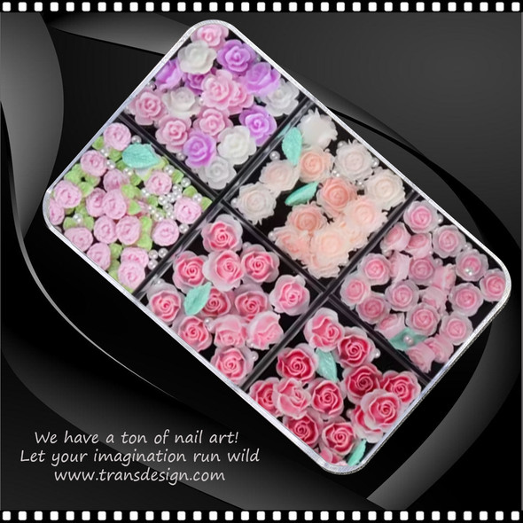 NAIL CHARM RESIN 3D Rose Flower Leaf Pearl #1