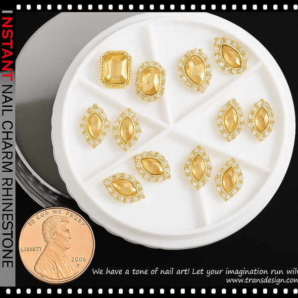 NAIL CHARM RHINESTONE Luxury Gold Trim Light Orange Crystal 12/Case
