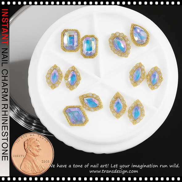 NAIL CHARM RHINESTONE Luxury Gold Trim Clear AB Crystal 12/Case