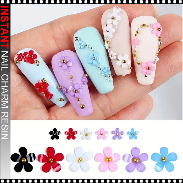 NAIL CHARM RESIN Pink Flowers with Golden And Silvery Caviar Beads 