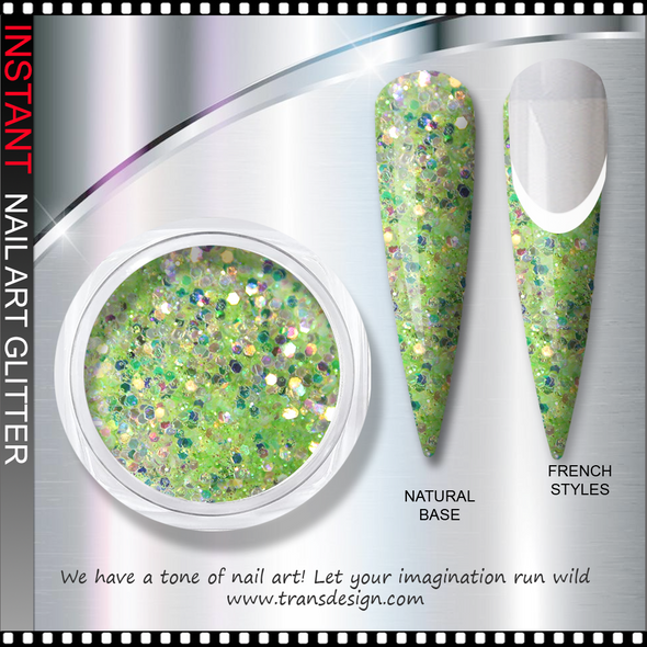 INSTANT GLITTER Light Green Hologram, Mini Hexagon 0.25oz.