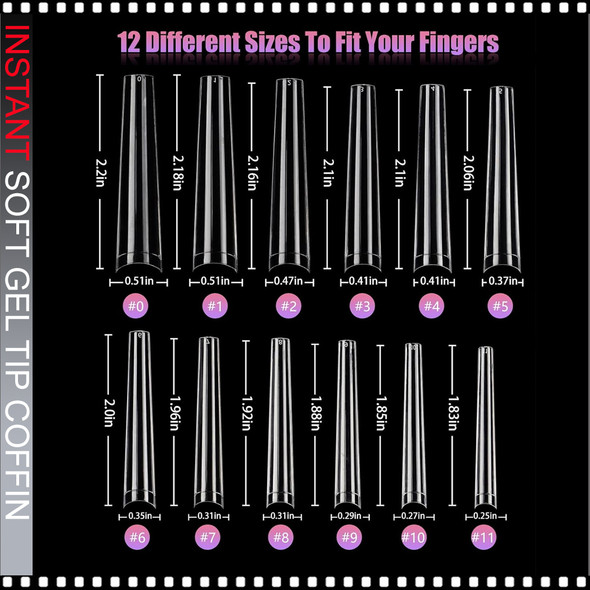 SOFT GEL TIP Coffin, 3X-Long, Half Cover, Clear 504/Case #YS-115