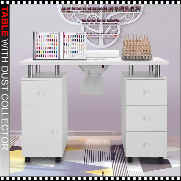 MANICURE TABLE Single Door, 4 Drawers, Dust Collector, White
