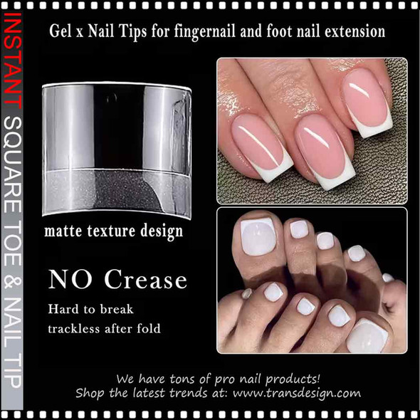 INSTANT Soft Gel Tips, Square, Toe & Nail, Half Cover, No "C", Clear 240/Case