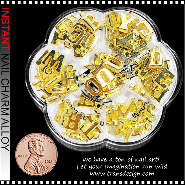NAIL CHARM ALLOY Big Golden Hollow Dangling Letter 50/Case 