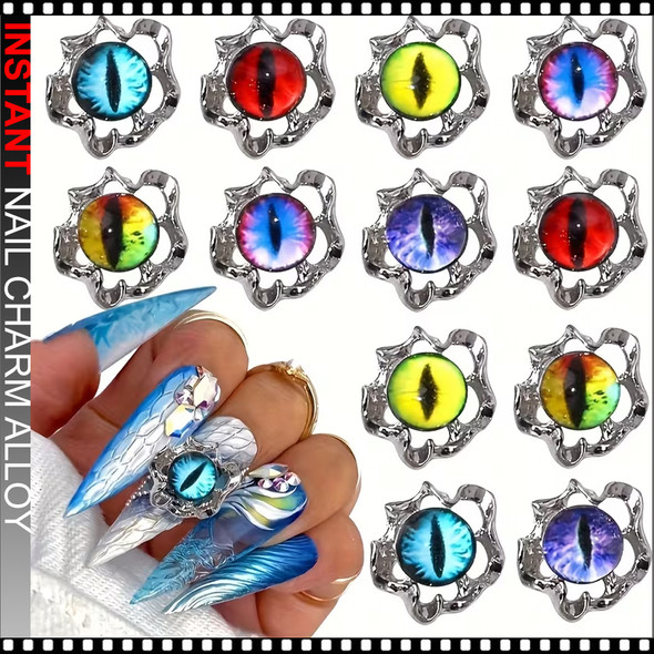 NAIL CHARM ALLOY & RESIN Cat Eye, Teal, Blue, Orange 6/ Case