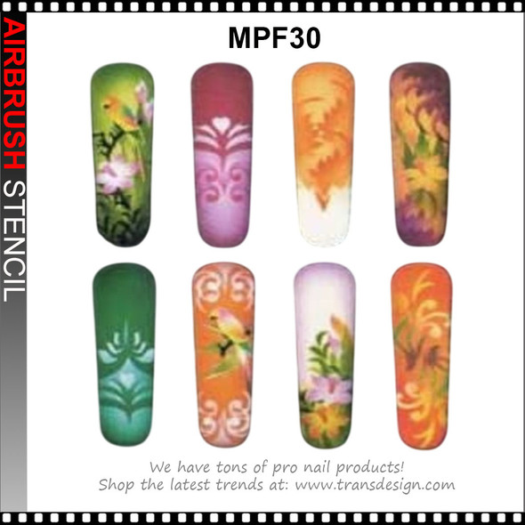 STENCIL MPF30 Flower Motifs in Green, Pink, Orange and Purple tones