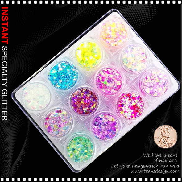 12 Colors Glitter Sequins Dust Powder Pots #04
