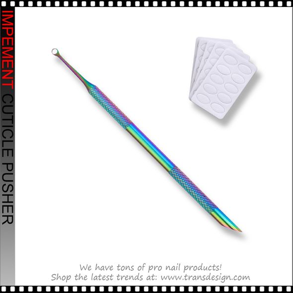 Double-ended Circle Beveled Head Cuticle Pusher Remover SS with Sand Paper Medium  100 Grit 50/Pack