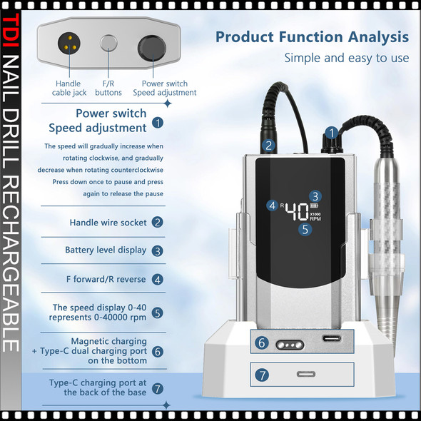 INSTANT Nail Drill High Speed Rechargeable Golden