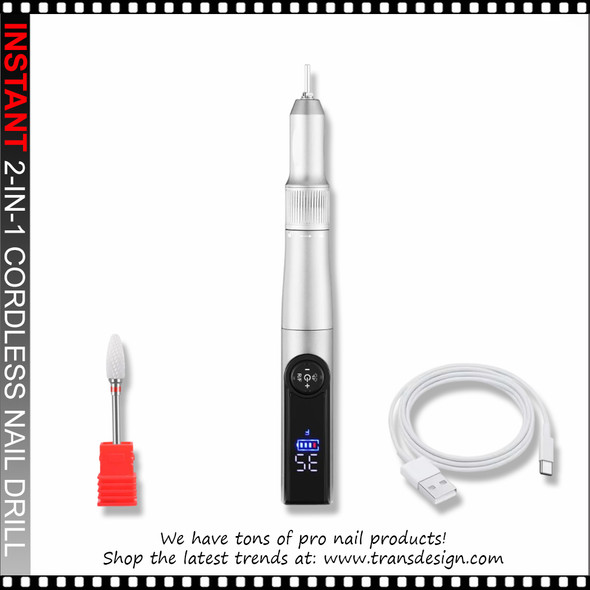 INSTANT Nail Drill Portable 2-in-1 Rechargeable, Silver