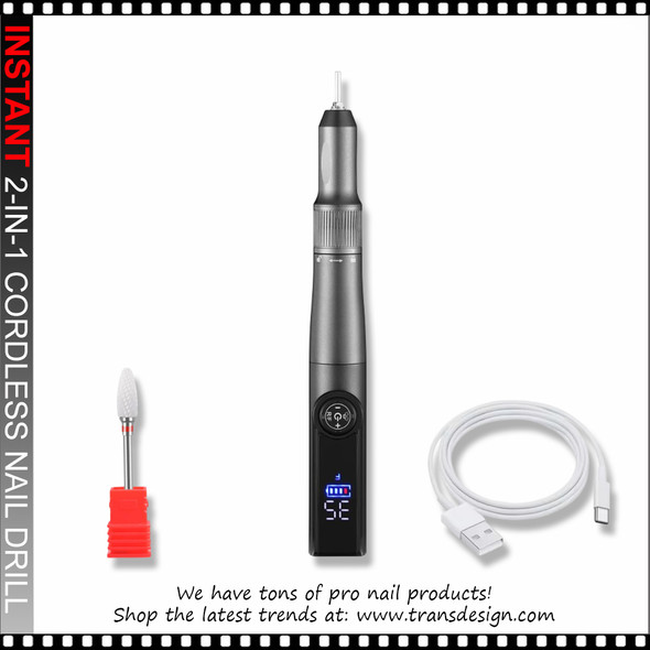 INSTANT Nail Drill Portable 2-in-1 Rechargeable, Gray