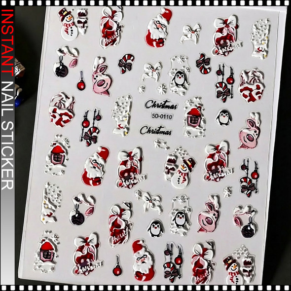 NAIL STICKER CHRISTMAS Red & White Icons #5D-0110