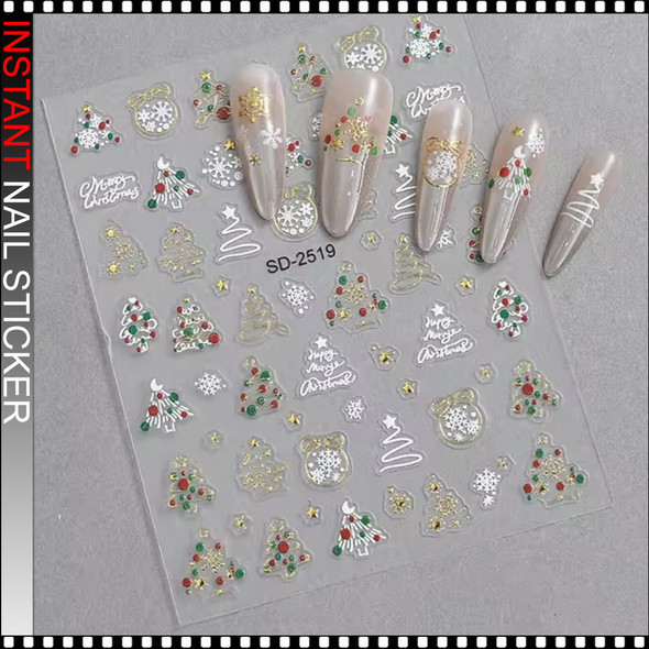 NAIL STICKER CHRISTMAS Christmas tree & wreath #5D-2519