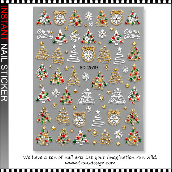 5D NAIL STICKER – CHRISTMAS TREES, ORNAMENTS & SNOWFLAKES #SD-2519