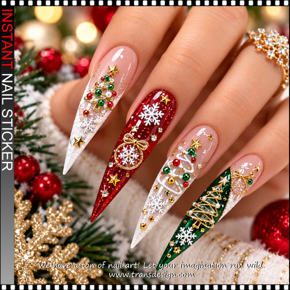 5D NAIL STICKER – CHRISTMAS TREES, ORNAMENTS & SNOWFLAKES #SD-2519