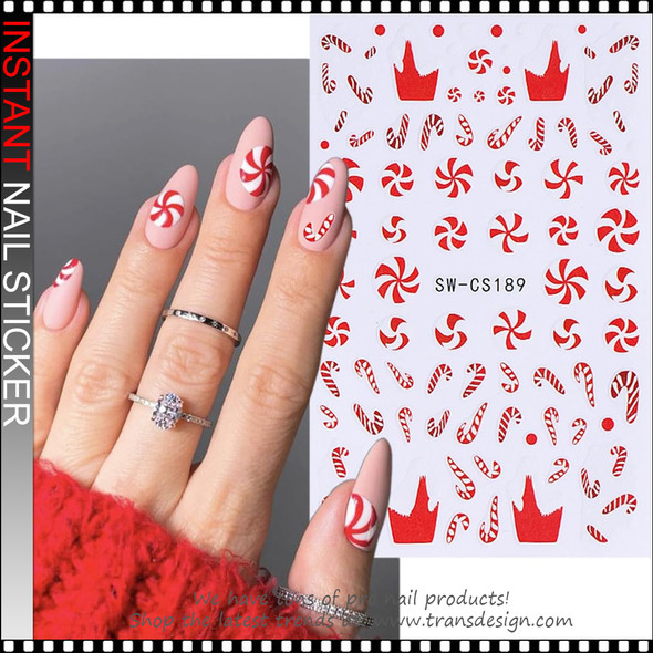 NAIL STICKER CHRISTMAS Candy Cane & Snowflakes #SW-CS189
