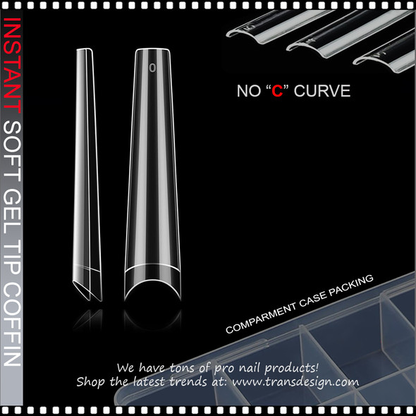 SOFT GEL TIP Coffin, 3X-Long, Half Cover, Clear 240/Case #YS-115