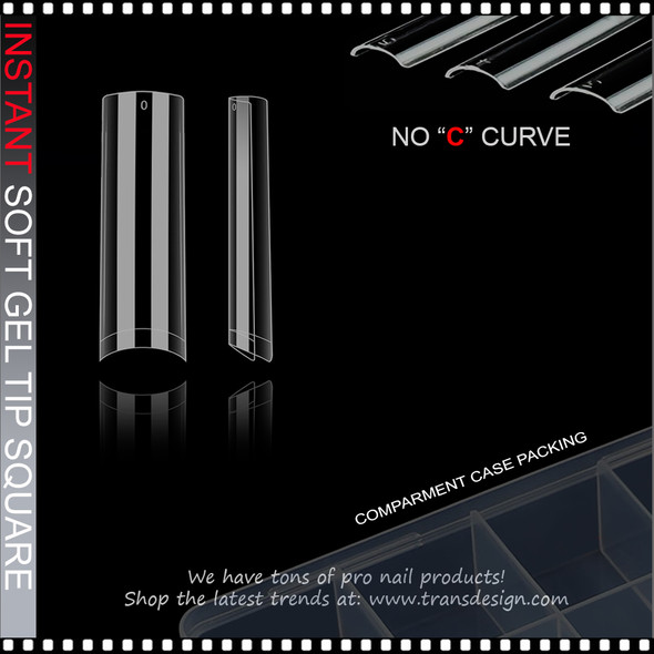 INSTANT SOFT GEL TIP XX-Long, Straight Square, NO "C" Curve, Clear, Half Cover 240/Case