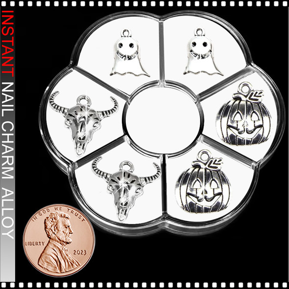 NAIL CHARM ALLOY Pumpkin, Ghost, Horned skull 6/Case *