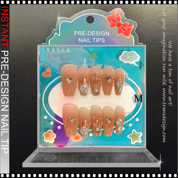 Peach Nude Ombre Pearl & Marquise Crystal Press-On Nails
