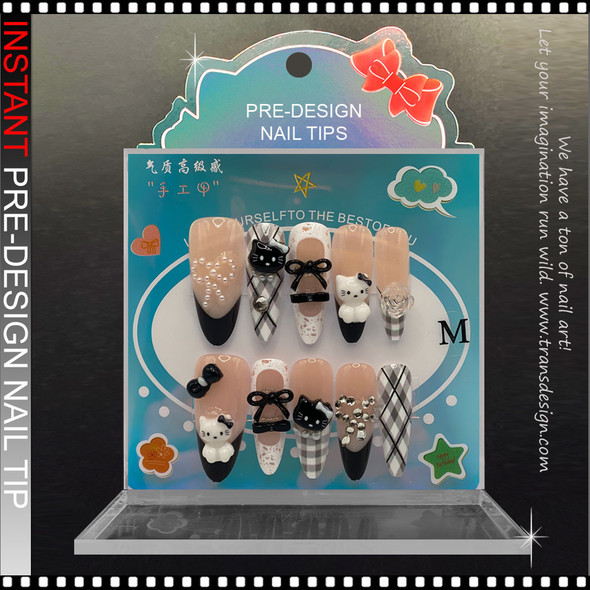 Black Nude Kitty Bow Press-On Nails