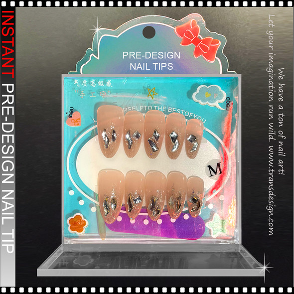 Champagne Nude Molten Silver Press-On Nails