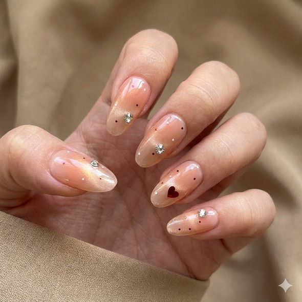 Peach Jelly Red Heart Press-On Nails