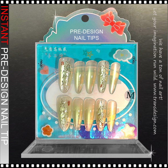 Olive Jelly Gold Leaf Press-On Nails