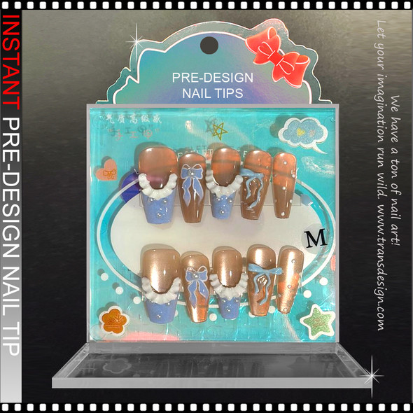 Coquette Baby Blue Ruffle Bow Press-On Nails