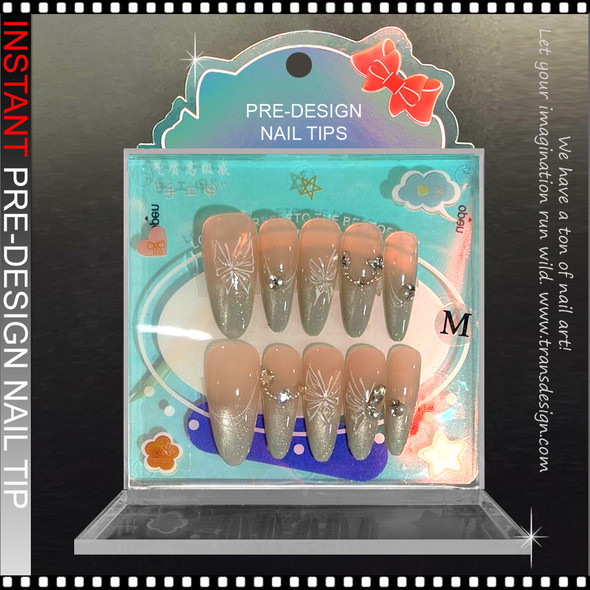Sage Ombre Floral & Rhinestone Arc Press-On Nails