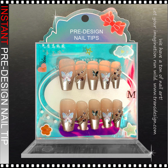 Butterfly Glam Rhinestone Swirl Press-On Nails