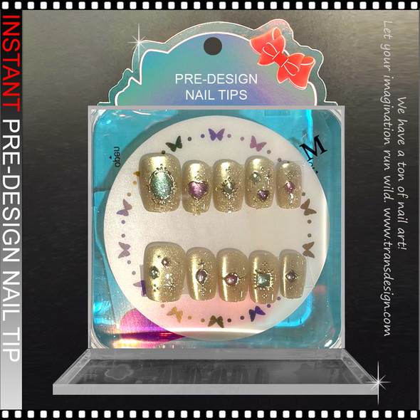 Champagne Glitter Pastel Gem Press-On Nails