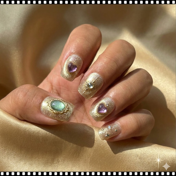 Champagne Glitter Pastel Gem Press-On Nails