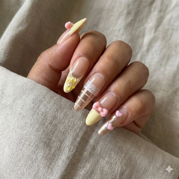 Coquette Pink Bow & Heart Press-On Nails