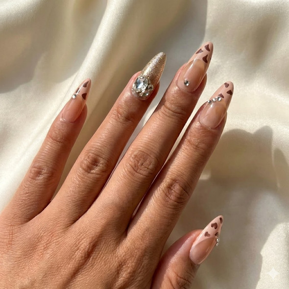 Nude Leopard & Gold Glitter Press-On Nails