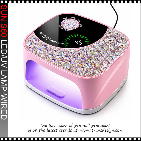 SUN S60 LED/UV Lamp, Wired with Rhinestone AB, Pink 108W.